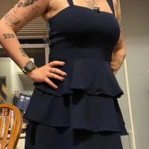 nine britton Navy Tiered Peplum Mini Dress